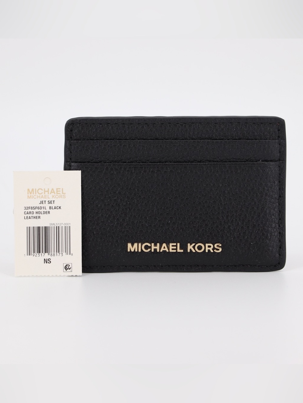 New Michael Kors Jet Set Pebbled Leather Card Case Holder Black Authentic